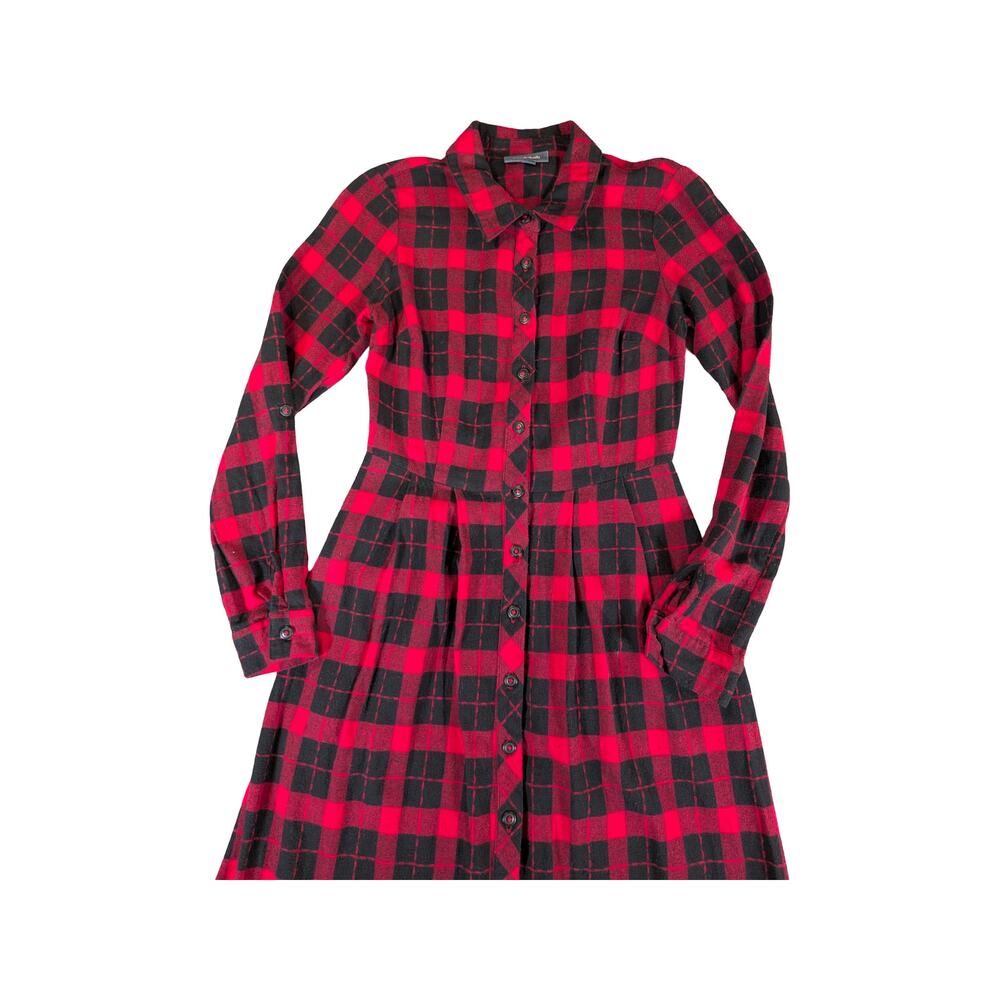 ModCloth Red Black Buffalo Plaid Button Front Dress Size 2 - Picture 3 of 8